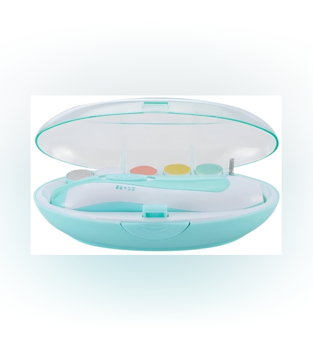 Set Pila Electrica pentru Copii si Bebelusi, Flippy, ABS, 6 Accesorii, cu Lumina LED, Albastru Alb