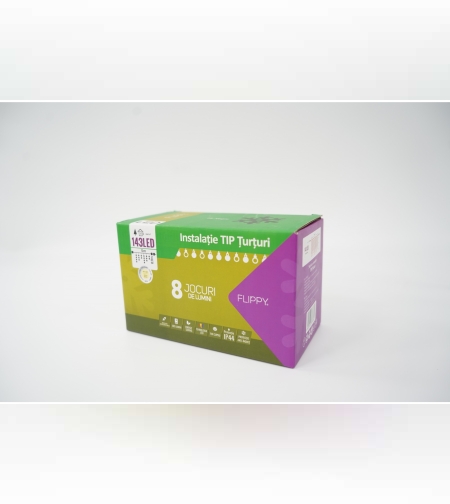 Sectiune Instalatie de Craciun, Flippy®, Tip Turturi, Fara Alimentator, 5m, 143 LED-uri, 8 Jocuri de Lumini, Fir Negru, Lumina Alb Cald, IP44, Interconectabila