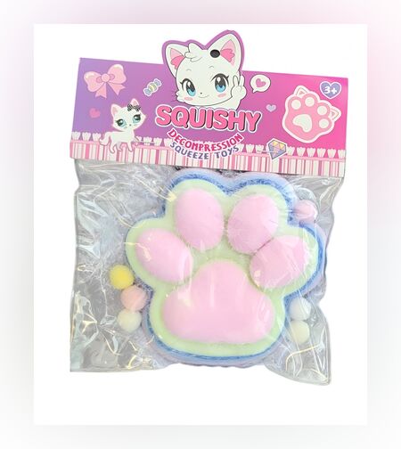 Jucarie Antistres Squishy, Flippy, cu Revenire Lenta, Squeeze Pinch Family, Model Cat Paw, 12.5x10.5 cm, 220g, Ambalaj Transparent, Model 9, Multicolor
