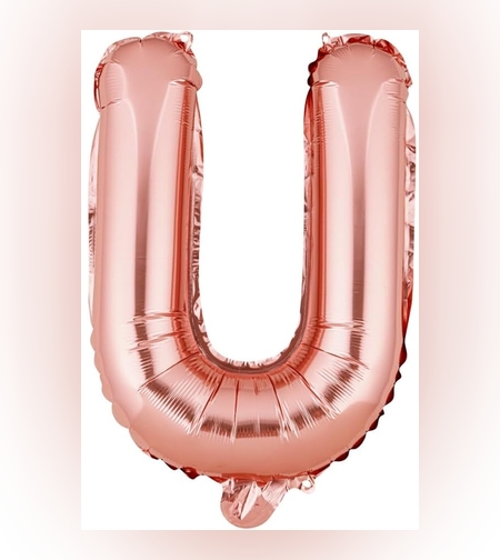 Balon Folie Metalizata Litera U, Flippy, 40 cm, Umflati cu Heliu sau Aer, Ambalaj Individual, Pai inclus, Rose Gold