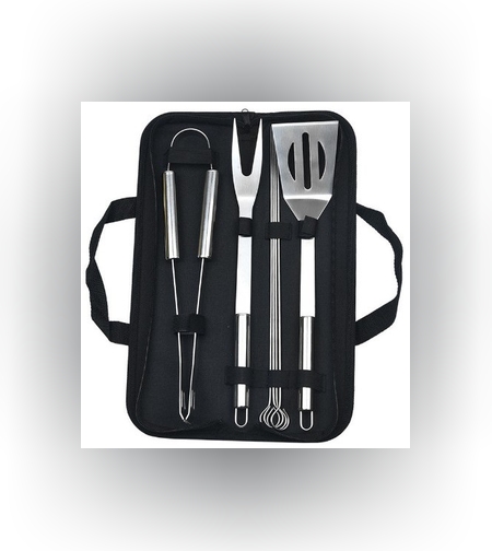 Set 7 Ustensile pentru Gratar, Flippy, din Otel Inoxidabil, Geanta Oxford, Argintiu