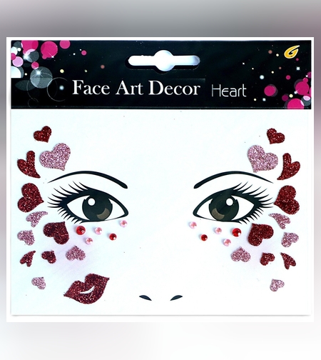 Sticker Temporar pentru Fata, Flippy, pentru Machiaj, Face Art, Halloween, Teatru, Tema Ziua Indragostitilor, Model cu Inimioare, Multicolor