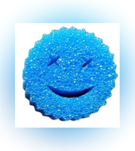 Burete de Vase, Flippy, Rotund, din Burete PU, Model Smiley Face, Doua Fete, 10 x 4 cm, Albastru/Galben