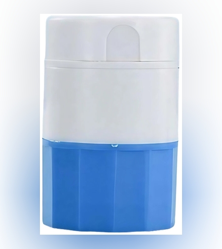 Cutie Pastile Multifunctionala, Flippy, 4 in 1, Pahar Apa, Taiere, Sfaramare, Depozitare, Compact, ABS cu Lama din Inox, Alb/Albastru, 8.7x6.2x4.1 cm