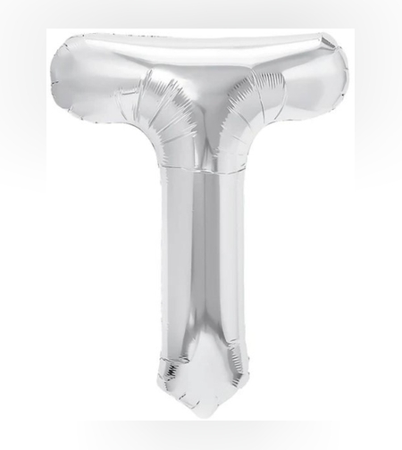 Balon Folie Metalizata Litera T, Flippy, 80 cm, Umflati cu Heliu sau Aer, Ambalaj Individual, Pai inclus, Argintiu