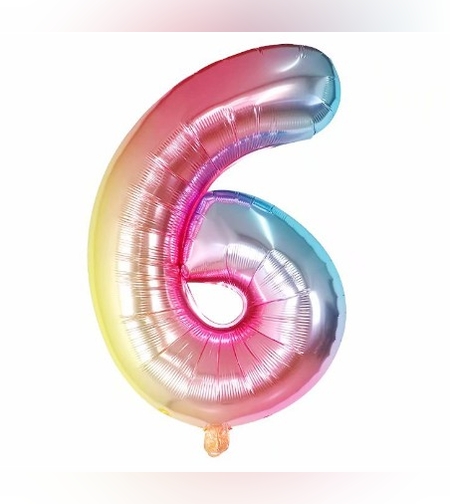 Balon din Folie Metalizata Flippy, Figurina Cifra, Tema Aniversare 40 cm, Ambalaj Individual, Pai inclus, Umflare cu Aer sau Heliu, Multicolor, Cifra 6