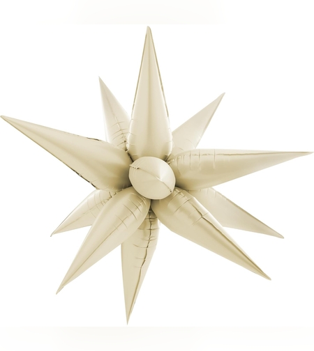 Balon din Folie Metalizata, Flippy, Figurina Stea 3D, 66 cm, Ambalaj Individual, Pai inclus, Umflare cu Aer sau Heliu, Crem