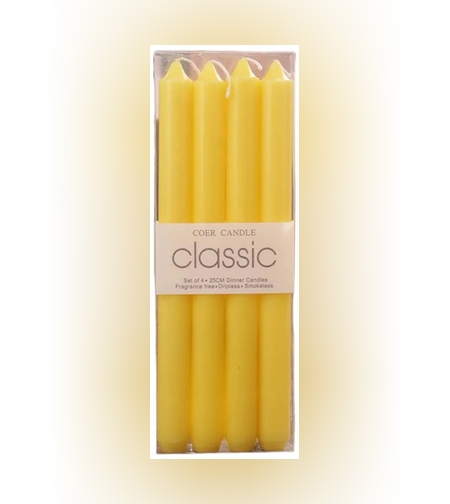 Set 4 Lumanari, Flippy, pentru Suport de Masa, Fara Miros si Fum, din Parafina, 2.2 x 25 cm, Galben