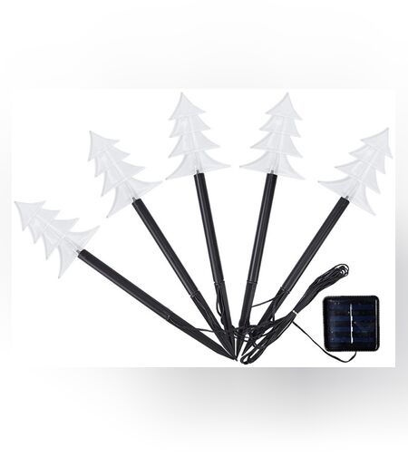 Set 5 Lampi solare LED de exterior Tip Brad pentru gradina Flippy, 37 cm, Alb Cald