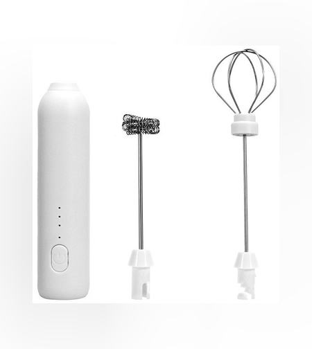 Mixer Spuma Lapte, Flippy, Electric cu Incarcare USB, Bauturi Calde/Reci, Maner Izolat Termic, Otel Inoxidabil, pentru Latte, Ciocolata Calda, Cappuccino, Frappe, Usor de Folosit, 2 Accesorii, Alb