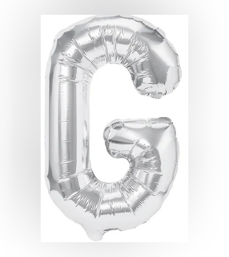 Balon Folie Metalizata Litera G, Flippy, 40 cm, Umflati cu Heliu sau Aer, Ambalaj Individual, Pai inclus, Argintiu