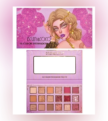 Paleta de farduri Kevin&Coco, 18 culori, nuante captivante, design compact, 19 x 10 cm, 180 g, multicolor