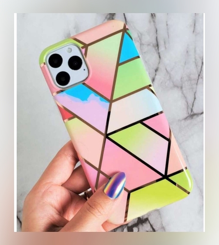 Husa protectie pentru Apple iPhone 11 Soft IMD TPU Marble Geometric Roz