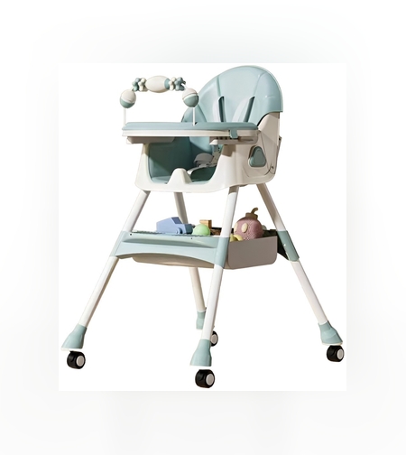 Scaun de Masa pe Roti pentru Copii, Flippy, 2 Tavite si Husa Detasabile, Multifuncțional, Stabil, Centura de Siguranta, Spatar Reglabil Moale, Balansoar, Cos de Depozitare, de la 6 Luni, Verde