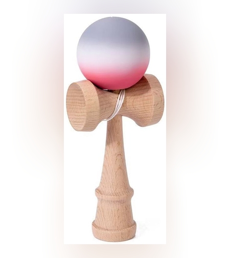 Jucarie Interactiva Kendama, Flippy, Kendama Original Super Sticky din Lemn, 18 cm, Joc de Indemanare pentru Copii si Adulti, Model Gradient Rosu Alb Gri