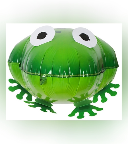 Balon din Folie Metalizata, Flippy, Figurina Animata, Model Broasca, 53x40 cm, Ambalaj Individual, Pai Inclus, Umflare cu Aer sau Heliu, Verde
