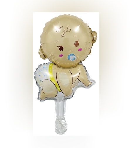 Balon din Folie Metalizata, Flippy, Mini Figurina, Model Bebelus Baietel, Tematica Gender Reveal, 45x25 cm, Ambalaj Individual, Pai Inclus, Umflare cu Aer sau Heliu, Multicolor