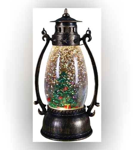 Decoratiune Luminoasa, Flippy, Felinar de Craciun, cu Lumina LED, Ornament Model Lampa cu Ulei Brad de Craciun, cu Maner, 14x7x6 cm, Negru