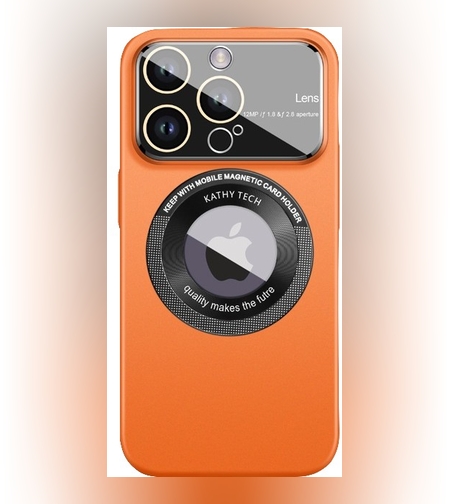 Husa protectie MagSafe Kathy Tech, Flippy, pentru Apple iPhone 14, Dublu Cerc, Portocaliu