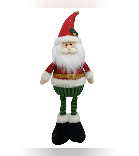 Figurina de Craciun Mos Craciun Textil, Flippy, Mos Craciun pentru Decoratiuni de Craciun, din Material Textil Moale 52 x 18 x 8 cm, Rosu Verde