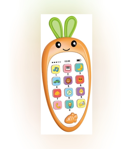 Jucarie Interactiva, Flippy, Telefon Inteligent, Model Morcov, Functii Educative, Muzicale si Voce, 4-6 ani, 19 x 11.5 cm, din Plastic, Portocaliu