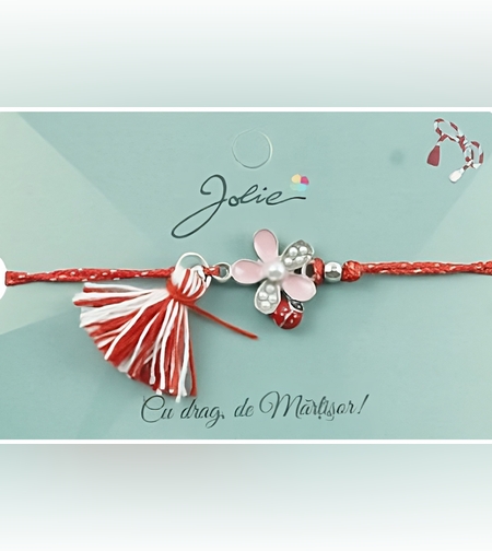 Bratara Jolie Ciucure Floare Roz cu Perla