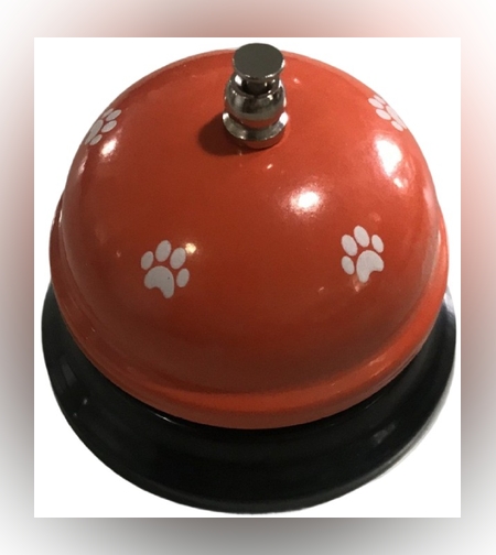 Clopotel Metalic Multifunctional, Flippy, Portocaliu cu Imprimeu Labuta Alba, 7.5x7.5x6.5 cm, Dresaj, Receptie, Restaurante