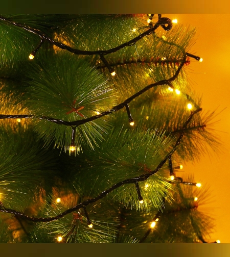 Instalatie de Craciun Flippy® Tip Liniara, Fir Negru, 24 m, 300 LED-uri, Interconectabila, Alb Cald