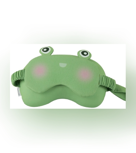 Masca de dormit, Flippy, 2 in 1, cu Tetiera, din Particule de Spuma si Bumbac, Model Broasca ,Verde