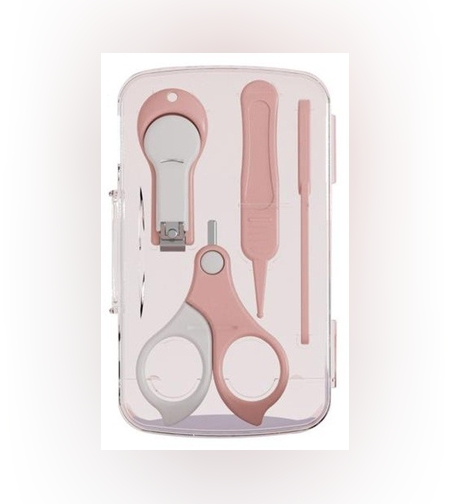 Set 4in1 de Ingrijire Unghii pentru Bebelusi, Flippy, Cutie de Depozitare Transparenta, 0-6 Ani, 13.6x8x2 cm, Roz