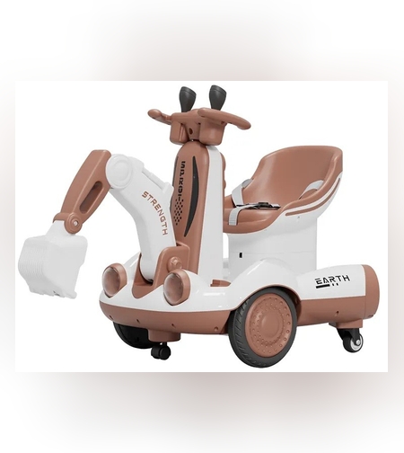 Excavator Electric, Flippy, pe 4 Roti Antiderapante, cu Telecomanda, Brat Controlat Electric, cu Telecomanda, +2 Ani, Maro