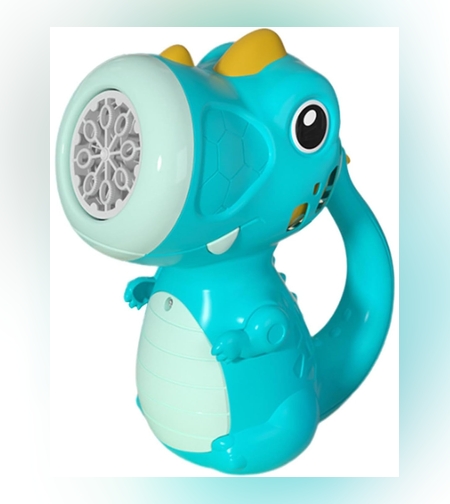Jucarie Interactiva pentru Baloane de Sapun, Flippy, Sunete si Lumini, Model Dinozaur, cu 8 Orificii, 17.1 x 10.4 x 21.5 cm, Albastru