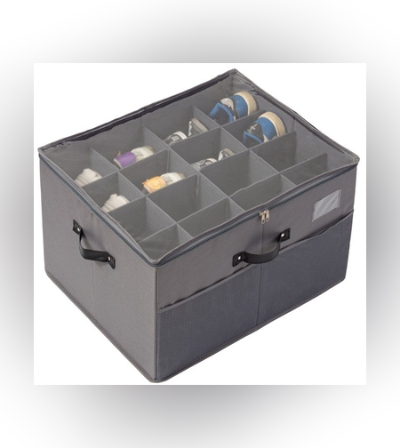 Cutie de Depozitare pentru Pantofi, Flippy, 53x42x33 cm, cu Capac Transparent si Fermoar, din Panza Oxford, Pliabila, Gri