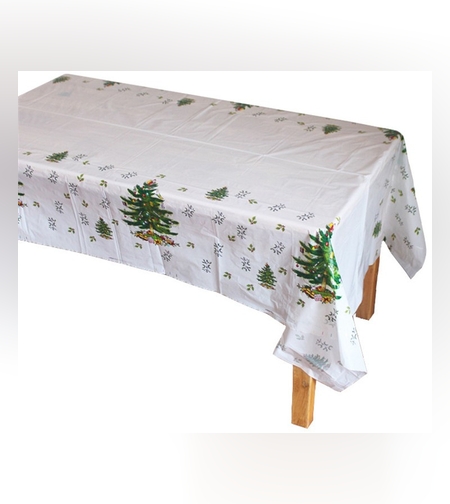 Fata de masa dreptunghiulara Flippy, PVC, 2.5 mm grosime, imprimeu braduri, potrivit pentru Craciun, utilizare multipla, 180 x 108 cm, alb