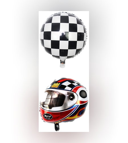 Set 2 Baloane din Folie Metalizata, Flippy, Figurine Cerc si Casca, Model Curse, 75-80 cm cm, Ambalaj Individual, Pai Inclus, Umflare cu Aer sau Heliu, Multicolor