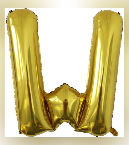 Balon Folie Metalizata Litera W, Flippy, 80 cm, Umflati cu Heliu sau Aer, Ambalaj Individual, Pai inclus, Auriu