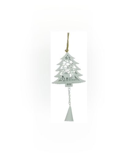 Ornament de brad pom de craciun, Flippy, alb, metal, 20 cm