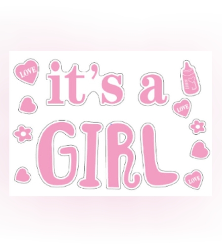 Sticker Autocolant, Flippy, Tematica Gender Reveal, Model Scris It's a Girl, 19.5x27.5 cm, Roz