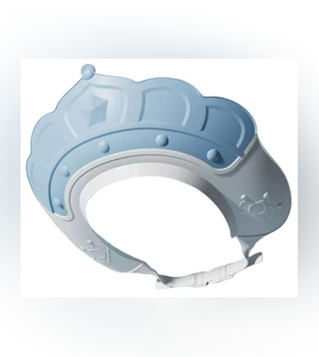 Casca de Dus, Flippy, Previne Scurgerea Apei si Samponului pe Fata, 0-12 Ani, Ajustabila, din TPE+PP, 20 x 23 cm, Model Coroana, Albastru