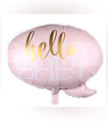 Balon din Folie Metalizata, Flippy, Figurina Norisor, Tema Hello Baby , 59x50 cm, Ambalaj Individual, Pai Inclus, Umflare cu Aer sau Heliu, Roz