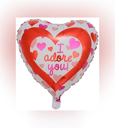 Balon din Folie Metalizată, Flippy, Forma de Inima, Model I Adore you, 45cm, Ambalaj Individual, Pai inclus, Umflare cu Aer sau Heliu, Rosu