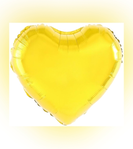 Balon din Folie Metalizata, Flippy, Figurina Inimioara, Model Simplu, Tematica Iubire, 40 cm, Ambalaj Individual, Pai Inclus, Umflare cu Aer sau Heliu, Auriu