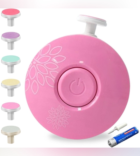 Set Pila Electrica cu Baterie, Flippy, pentru Copii si Bebelusi, din ABS, 6 Accesorii, Model cu Flori, 6.5 x 1.8 cm, Roz