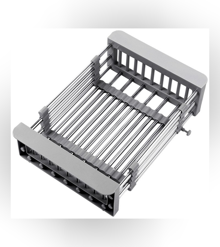 Suport Scurgere Extensibil pentru Bucatarie, Flippy, Uscator Vase din Otel Inoxidabil, Suport Tacamuri si Pahare, Suport pentru Fructe si Legume, 29 x 22 x 9.5 cm Gri