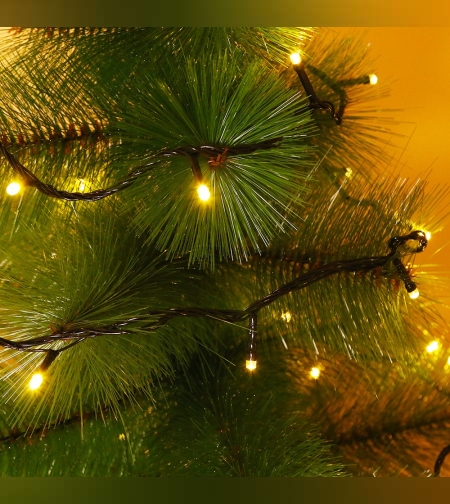 Instalatie de Craciun, Flippy®, Tip Liniara, Fir Negru, 9 m, 100 LED-uri, Interconectabila, Alb Cald