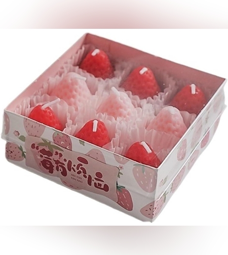 Set 9 Lumanari Parfumate, Flippy, Model Capsunici, Ardere 30 min, 117g, 9.3 x 9.3 x 3.8 cm, Roz/Rosu