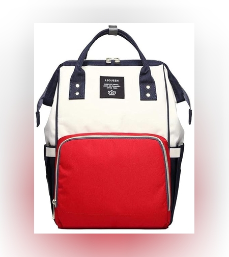 Rucsac Multifunctional pentru Mamici, Flippy, din Panza Oxford, Compartimentare Multipla, Impermeabil, 43 x 18 x 26 cm, Alb/Rosu/Albastru