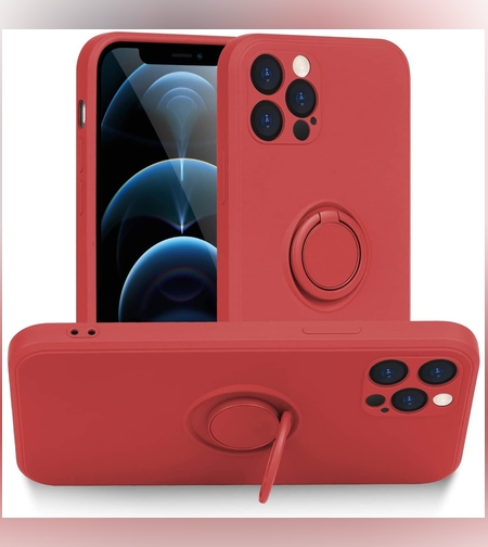 Husa protectie Flippy compatibila cu Apple iPhone 12 Pro Liquid Silicone Ring cu suport rotativ Rosu