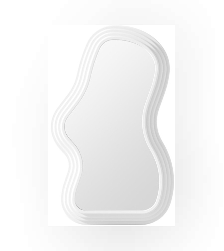 Oglinda de Perete, Flippy, Decorativa, pentru Baie, Dormitor, Sufragerie, Model Minimalist, Forma Asimetrica, 40.3x26 cm, Alb