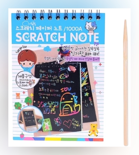 Caiet cu fise razuibile Flippy, DIY Magic Scratch, 12 File, Curcubeu, Creion din Lemn, Cartonase negre, 14.5 x 10 cm, albastru